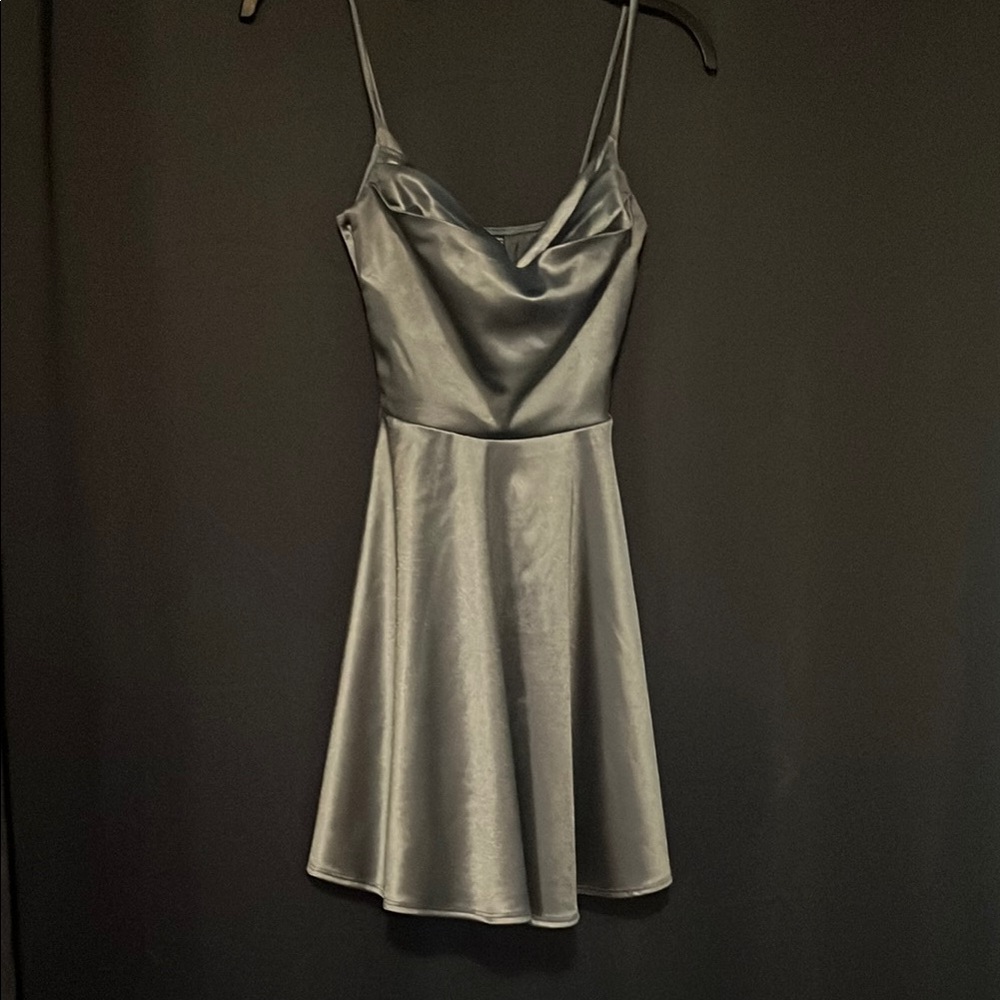 Elegant Gray/Blue Satin Dress